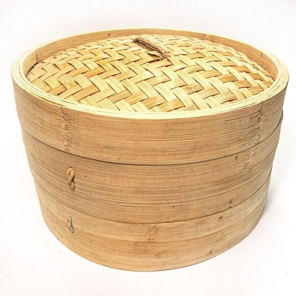 Household 2-Tier Bamboo Food Steamer: Healthy Vegetables Dumplings Dim Sum - Picture 1 of 9